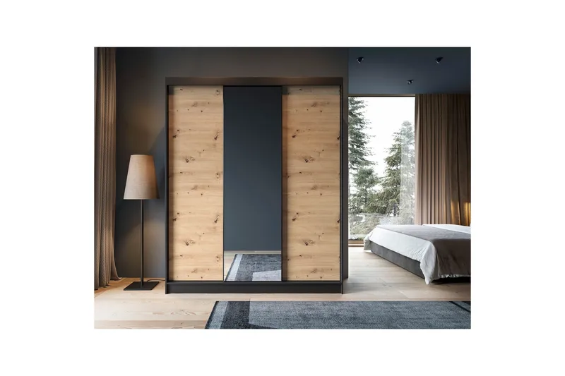 Esville Garderob med Spegel 120x220 cm - Brun - Förvaring - Garderober & garderobssystem