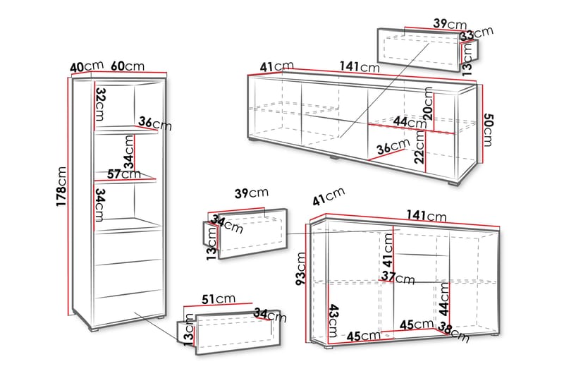 Agawal Möbelset För Vardagsrum - Brun - Förvaring - Förvaringsmöbler - Möbelset för vardagsrum