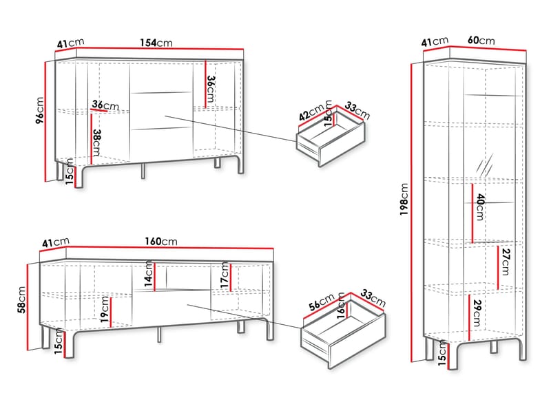 Aggarwal Möbelset för Vardagsrum - Förvaring - Förvaringsmöbler - Möbelset för vardagsrum