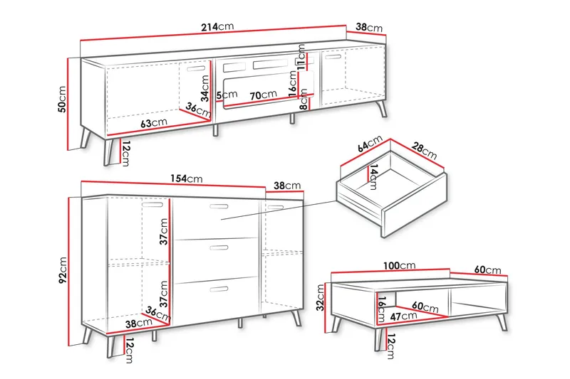 Akihiko Möbelset För Vardagsrum - Vit - Förvaring - Förvaringsmöbler - Möbelset för vardagsrum