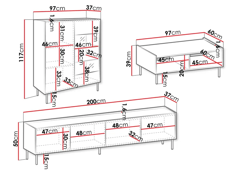 Akihito Möbelset För Vardagsrum - Brun - Förvaring - Förvaringsmöbler - Möbelset för vardagsrum
