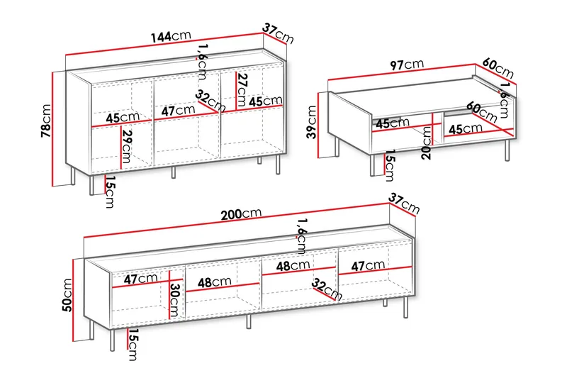 Akihito Möbelset För Vardagsrum - Brun - Förvaring - Förvaringsmöbler - Möbelset för vardagsrum