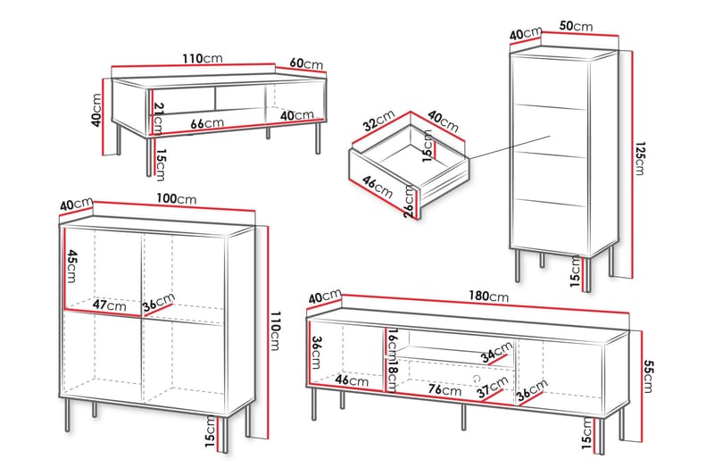 Akiko Möbelset För Vardagsrum - Grön - Förvaring - Förvaringsmöbler - Möbelset för vardagsrum
