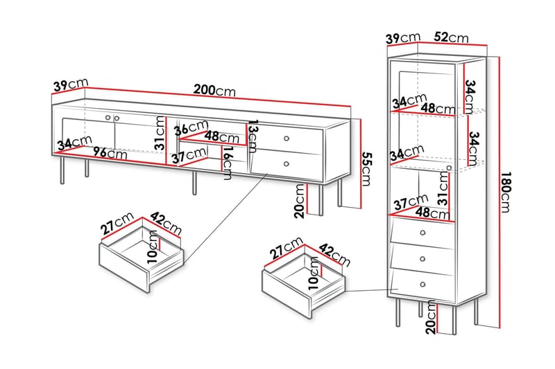 Akilesh Möbelset För Vardagsrum - Svart - Förvaring - Förvaringsmöbler - Möbelset för vardagsrum