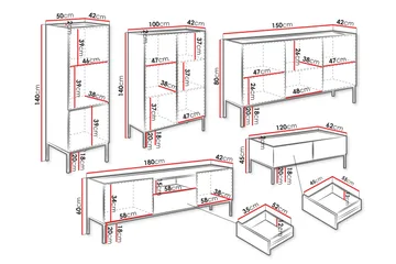 Amelus Möbelset För Vardagsrum - Cashmere - Förvaring - Förvaringsmöbler - Möbelset för vardagsrum