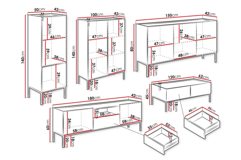 Amelus Möbelset För Vardagsrum - Cashmere - Förvaring - Förvaringsmöbler - Möbelset för vardagsrum