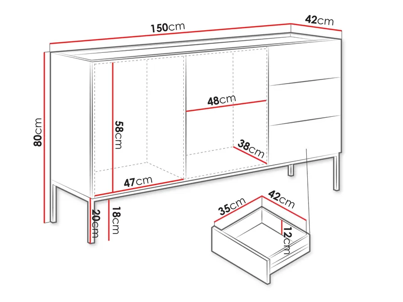 Amelus Skänk 150x42 cm - Beige - Förvaring - Förvaringsmöbler - Sideboard & skänk