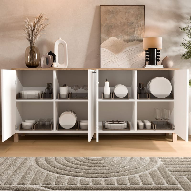 Avero Konsolbord 180x80x42,1 cm - Vit och ek - Förvaring - Förvaringsmöbler - Sideboard & skänk