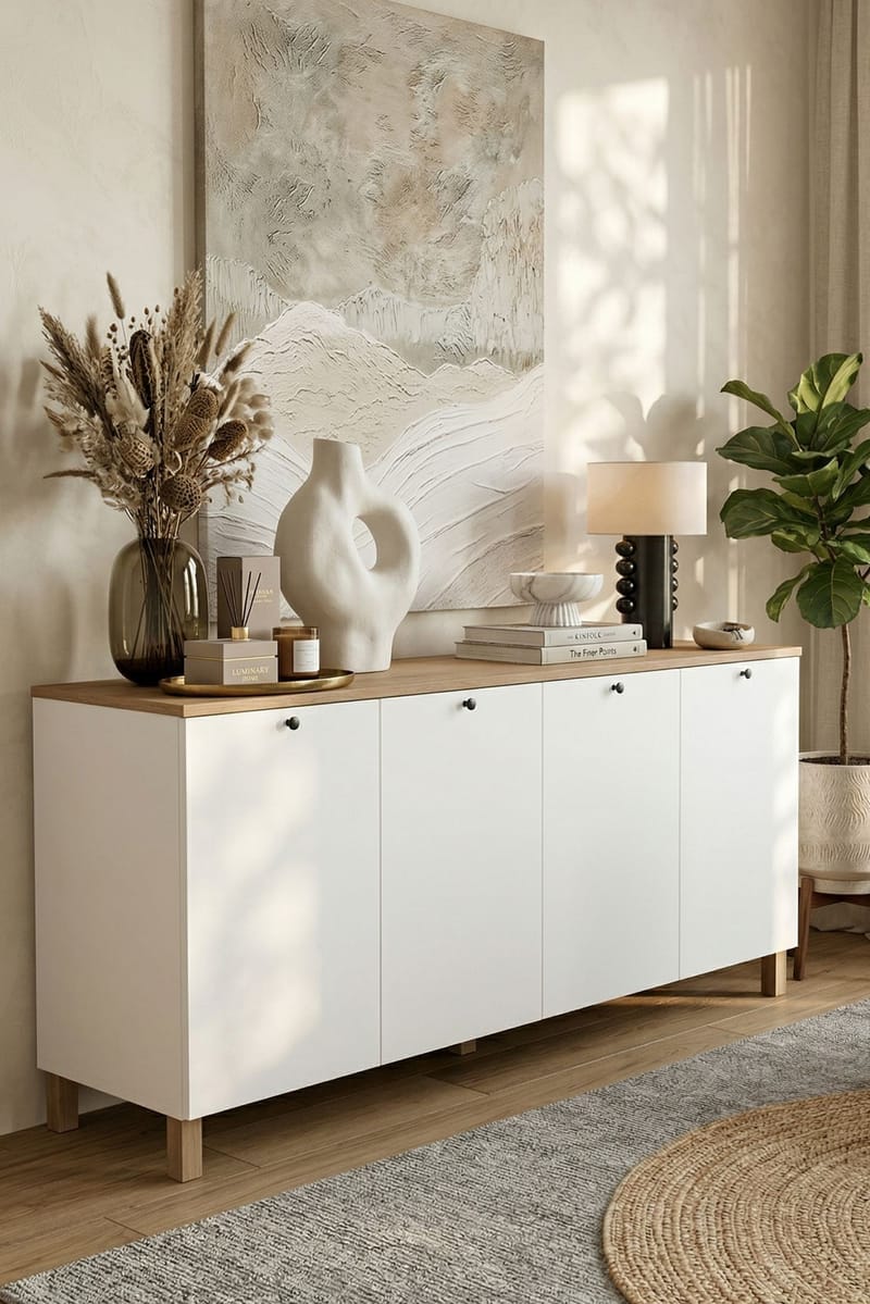 Avero Konsolbord 180x80x42,1 cm - Vit och ek - Förvaring - Förvaringsmöbler - Sideboard & skänk