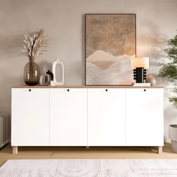 Avero Konsolbord 180x80x42,1 cm - Vit och ek - Förvaring - Förvaringsmöbler - Sideboard & skänk