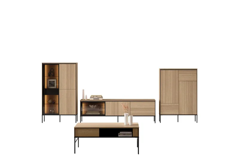 Basici Möbelset För Vardagsrum, Vit/Svart