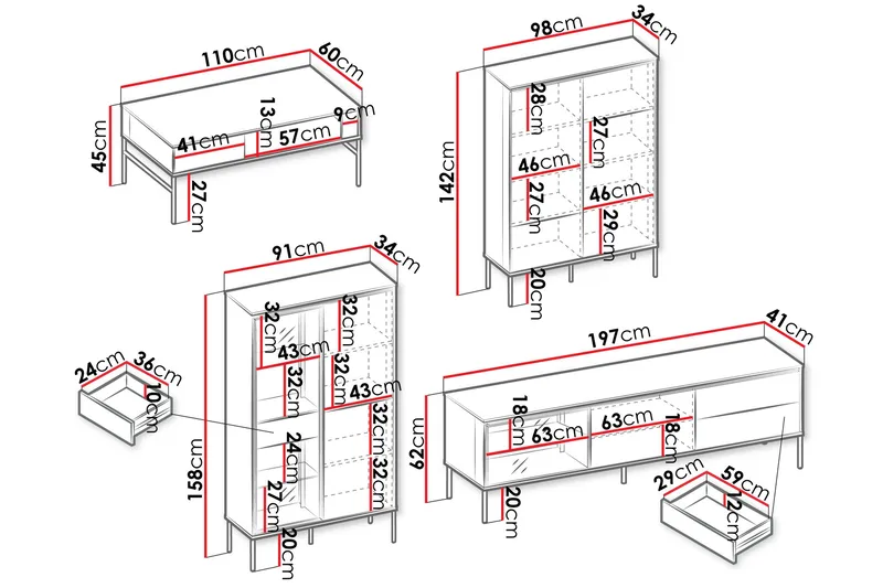 Basici Möbelset För Vardagsrum - Vit/Svart - Förvaring - Förvaringsmöbler - Möbelset för vardagsrum