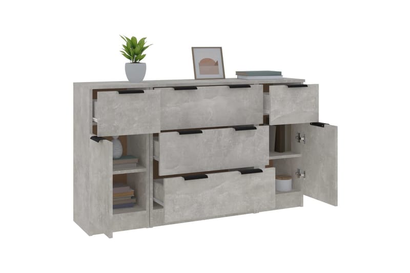beBasic Skänkar 3 delar betonggrå konstruerat trä - Grey - Sideboard & skänk