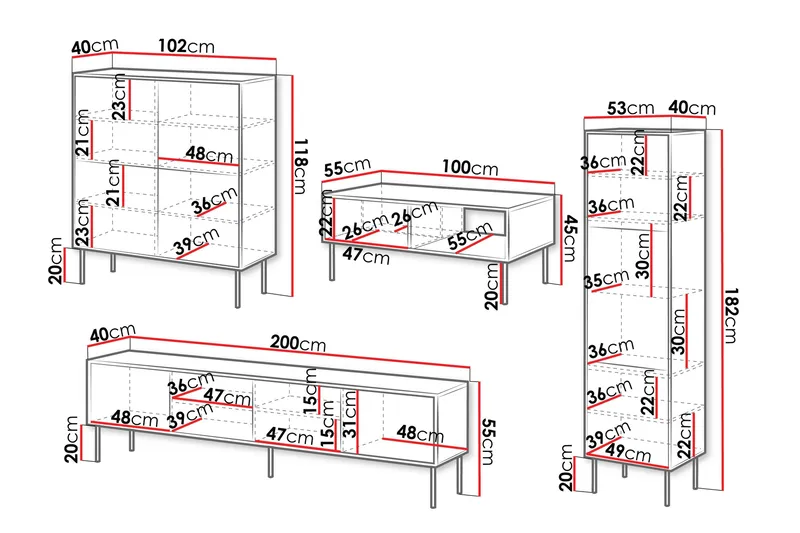 Belonger Möbelset För Vardagsrum - Svart/Valnöt - Förvaring - Förvaringsmöbler - Möbelset för vardagsrum
