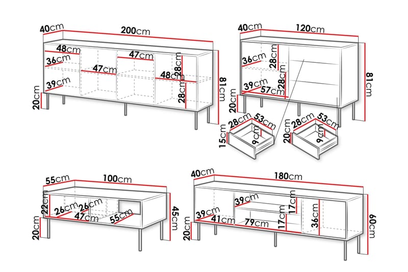Belonger Möbelset För Vardagsrum - Svart/Valnöt - Förvaring - Förvaringsmöbler - Möbelset för vardagsrum