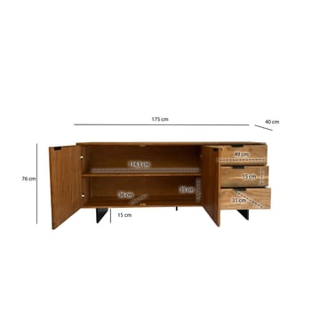 Belova Sideboard 175 cm - naturfärgad akacia och svart - Förvaring - Förvaringsmöbler - Sideboard & skänk