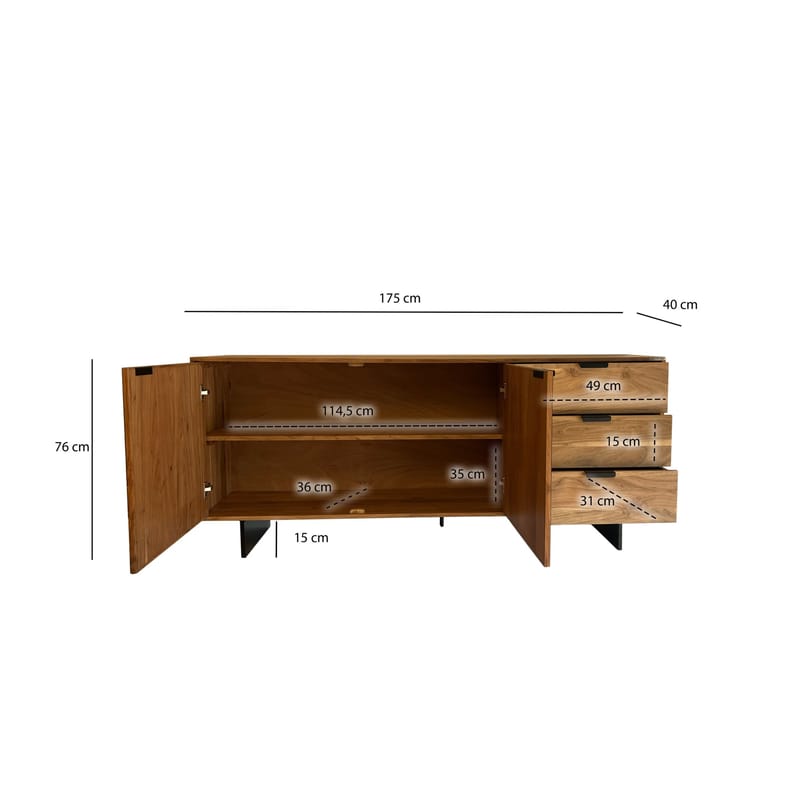 Belova Sideboard 175 cm - naturfärgad akacia och svart - Förvaring - Förvaringsmöbler - Sideboard & skänk