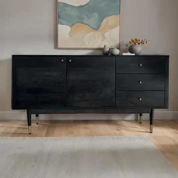 Beluna Sideboard 160 cm - djupsvart med guldfärgade detaljer - Förvaring - Förvaringsmöbler - Sideboard & skänk