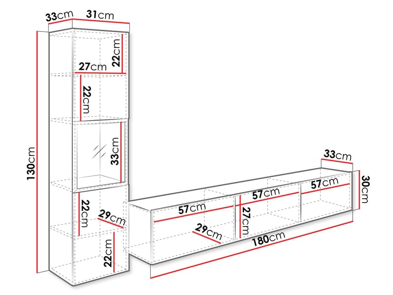 Bergfelde Tv-Enhet 2-delar - Förvaring - Förvaringsmöbler - Möbelset för vardagsrum