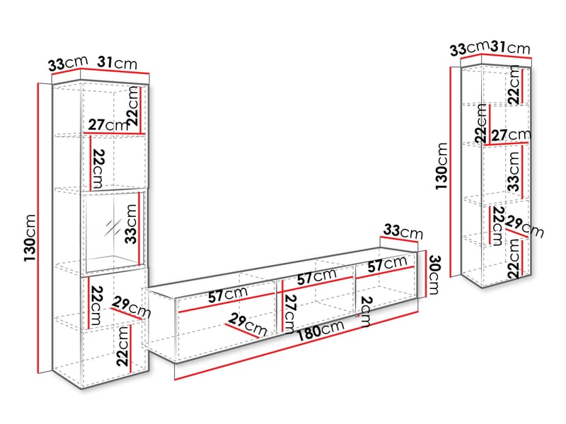 Bergfelde Tv-Enhet 3-delar - Förvaring - Förvaringsmöbler - Möbelset för vardagsrum
