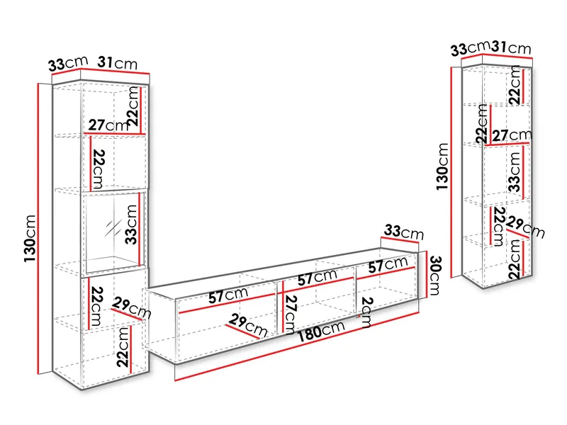 Bergfelde Tv-Enhet 3-delar - Förvaring - Förvaringsmöbler - Möbelset för vardagsrum