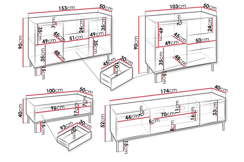 Bjurholm Möbelset För Vardagsrum - Beige - Förvaring - Förvaringsmöbler - Möbelset för vardagsrum