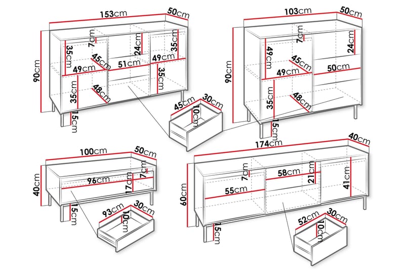 Bjurholm Möbelset För Vardagsrum - Svart - Förvaring - Förvaringsmöbler - Möbelset för vardagsrum