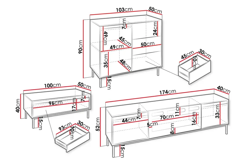 Bjurholm Möbelset För Vardagsrum - Svart - Förvaring - Förvaringsmöbler - Möbelset för vardagsrum