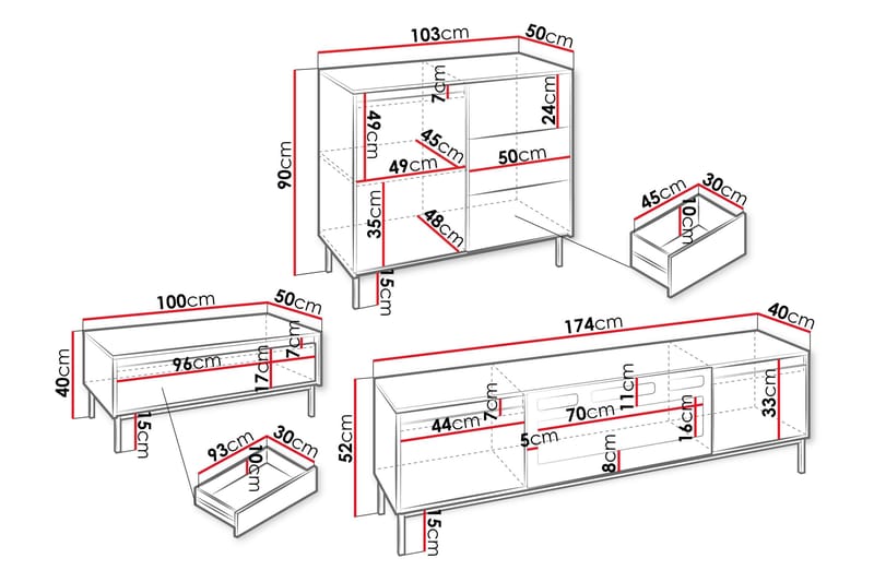 Bjurholm Möbelset För Vardagsrum - Svart - Förvaring - Förvaringsmöbler - Möbelset för vardagsrum