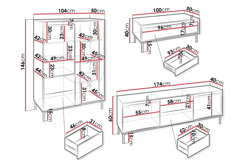 Bjurholm Möbelset För Vardagsrum - Svart - Förvaring - Förvaringsmöbler - Möbelset för vardagsrum