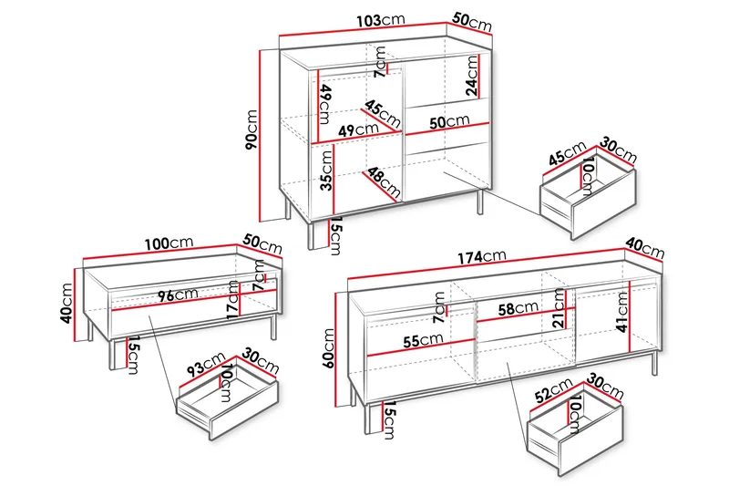 Bjurholm Möbelset För Vardagsrum - Svart - Förvaring - Förvaringsmöbler - Möbelset för vardagsrum