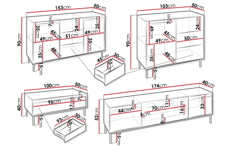Bjurholm Möbelset För Vardagsrum - Vit - Förvaring - Förvaringsmöbler - Möbelset för vardagsrum