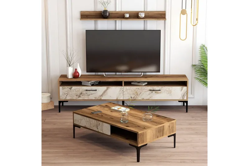 Brutorp Möbelset För Vardagsrum - Valnöt/Vit - Förvaring - Förvaringsmöbler - Möbelset för vardagsrum