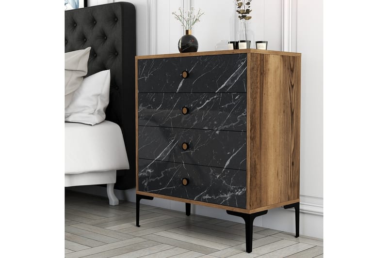 Byrå Ameias 76x90,7 cm Brun/Svart - Hanah Home - Förvaring - Förvaringsmöbler - Byrå - Hallbyrå