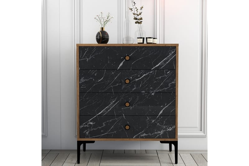 Byrå Ameias 76x90,7 cm Brun/Svart - Hanah Home - Förvaring - Förvaringsmöbler - Byrå - Hallbyrå