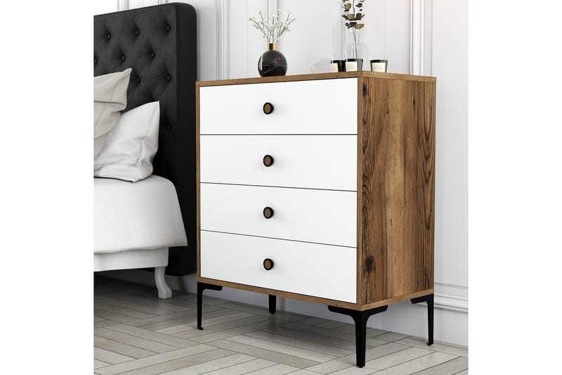 Ameias Byrå 76x90,7 cm Brun/Vit - Hanah Home - Förvaring - Förvaringsmöbler - Byrå - Hallbyrå