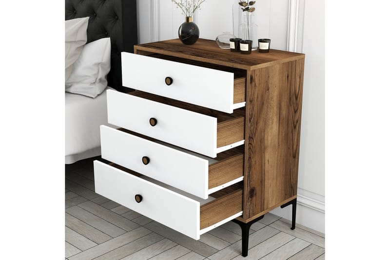 Ameias Byrå 76x90,7 cm Brun/Vit - Hanah Home - Förvaring - Förvaringsmöbler - Byrå - Hallbyrå