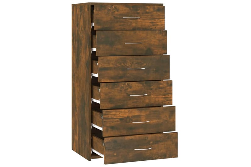 beBasic Byrå 6 lådor rökfärgad ek 50x34x96 cm konstruerat trä - Brown - Byrå - Hallbyrå - Hallförvaring