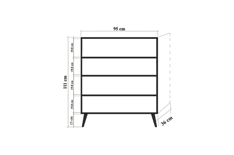 Byrå 95x111 cm - Vit/Svart/Röd - Förvaring - Förvaringsmöbler - Byrå