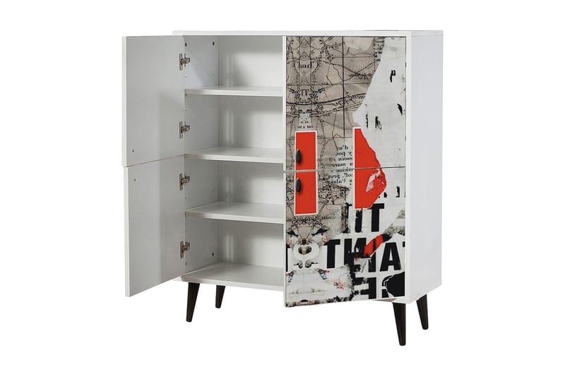 Byrå 95x111 cm - Vit/Svart/Röd - Förvaring - Förvaringsmöbler - Byrå