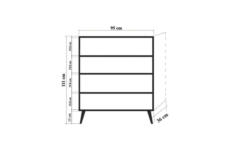 Byrå 95x111 cm - Vit/Svart/Röd - Förvaring - Förvaringsmöbler - Byrå