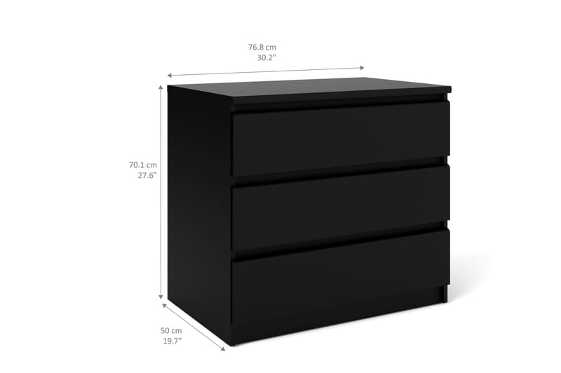 Byrå Lerna 77 cm Stor 3 Lådor - Mattsvart - Byrå