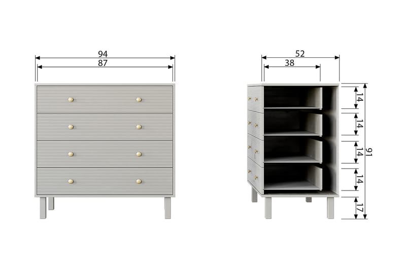 Byrå Moluskebi 52x94 cm - Grå - Byrå - Hallbyrå - Hallförvaring