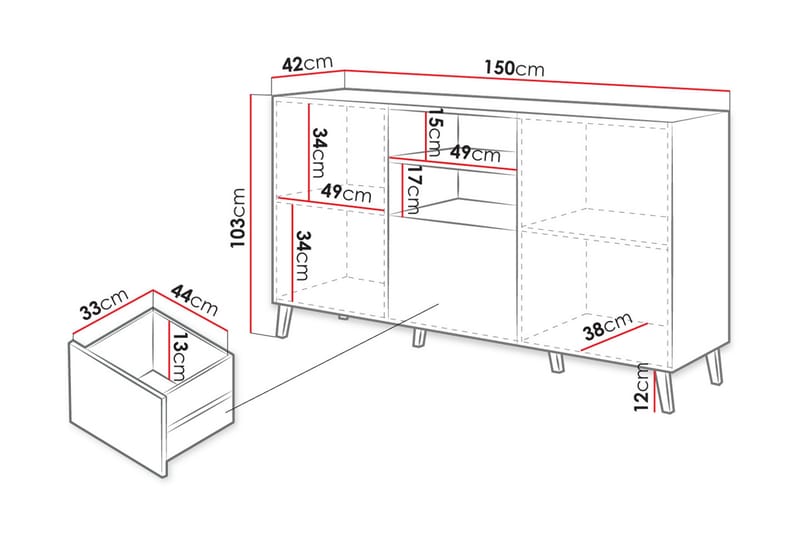 Byrå Osteto 150 cm - Vit - Förvaring - Förvaringsmöbler - Byrå