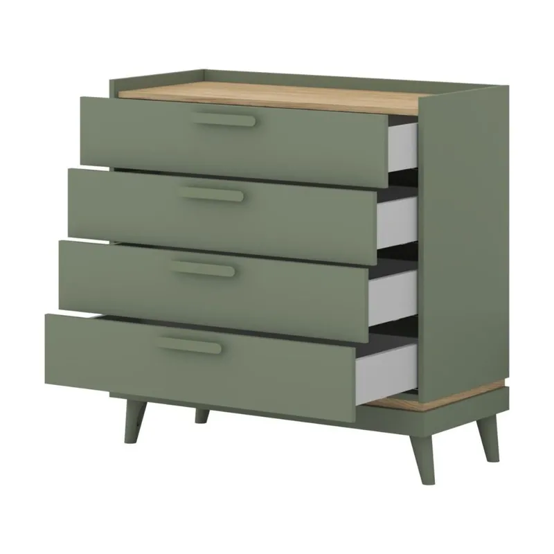 Byrå Scandi med 4 lådor - Dämpad grön - Oljad ek - Förvaring - Förvaringsmöbler - Byrå