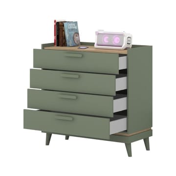 Byrå Scandi med 4 lådor - Dämpad grön - Oljad ek - Förvaring - Förvaringsmöbler - Byrå