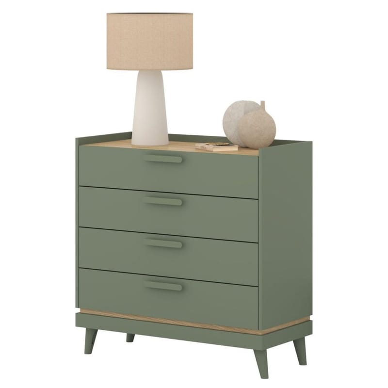 Byrå Scandi med 4 lådor - Dämpad grön - Oljad ek - Förvaring - Förvaringsmöbler - Byrå