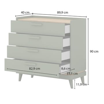 Byrå Scandi med 4 lådor - Dämpad grön - Oljad ek - Förvaring - Förvaringsmöbler - Byrå