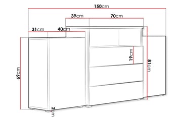 Byrå Turowo 39x150 cm LED - Vit - Förvaring - Förvaringsmöbler - Byrå