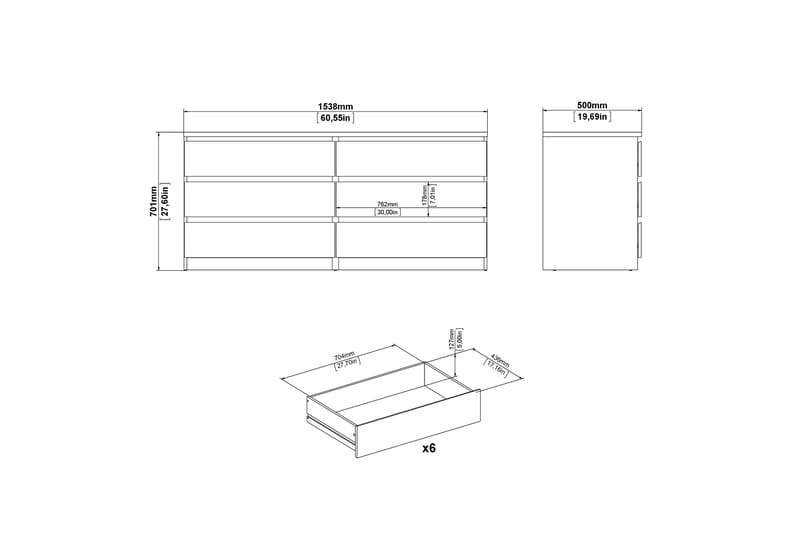 Byrå Ummaham 50x154 cm - Vit|Grå - Byrå - Hallbyrå - Hallförvaring